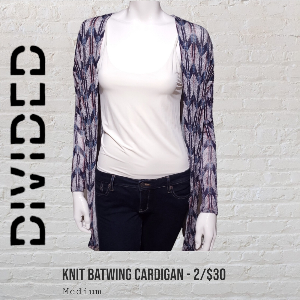 Divided Navy White Orange Long Sleeve Batwing Knit Cardigan Women's Medium